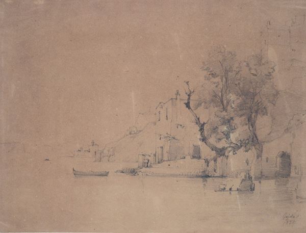 Anonimo, XIX sec. : Paesaggio lacustre  - Matita su carta - Auction AUTHORS OF XIX AND XX CENTURY - II - Galleria Pananti Casa d'Aste