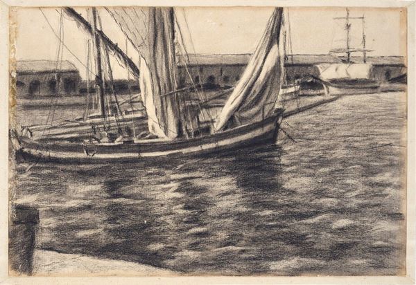 Anonimo, XX sec. : Barca in porto  - Carboncino su carta - Asta AUTORI DEL XIX E XX SEC - II - Galleria Pananti Casa d'Aste