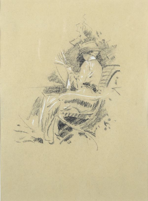 Adolf Hir&#233;my Hirschl - Woman reading in a garden chair