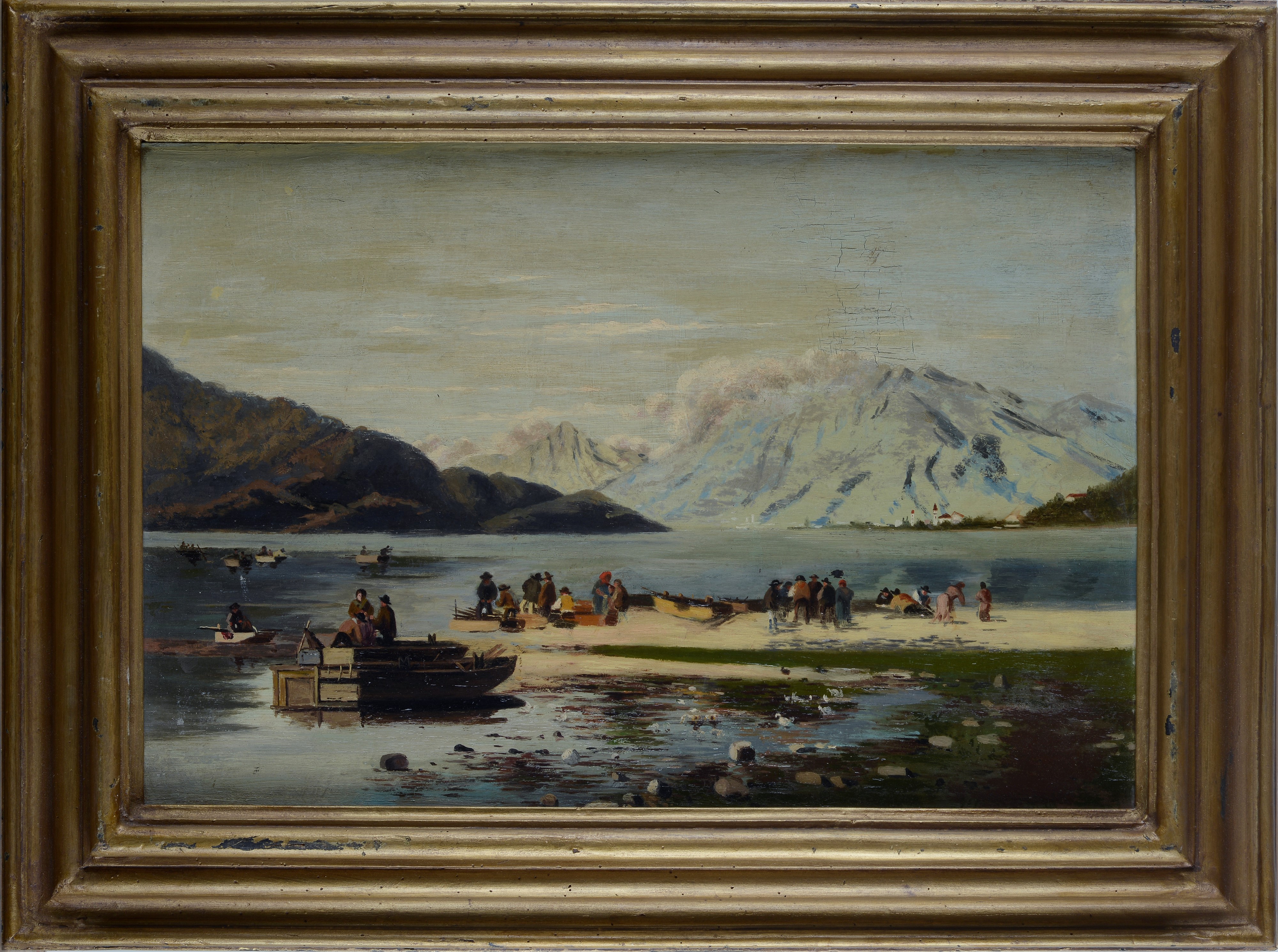Anonimo, XIX - XX Sec. - Paesaggio Lacustre con Pescatori