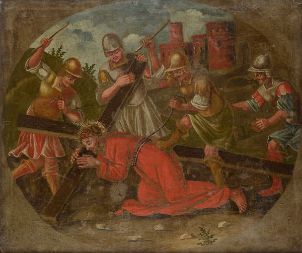 Anonimo, XVIII sec. - Via Crucis - Gesù è aiutato da Simone di Cirene