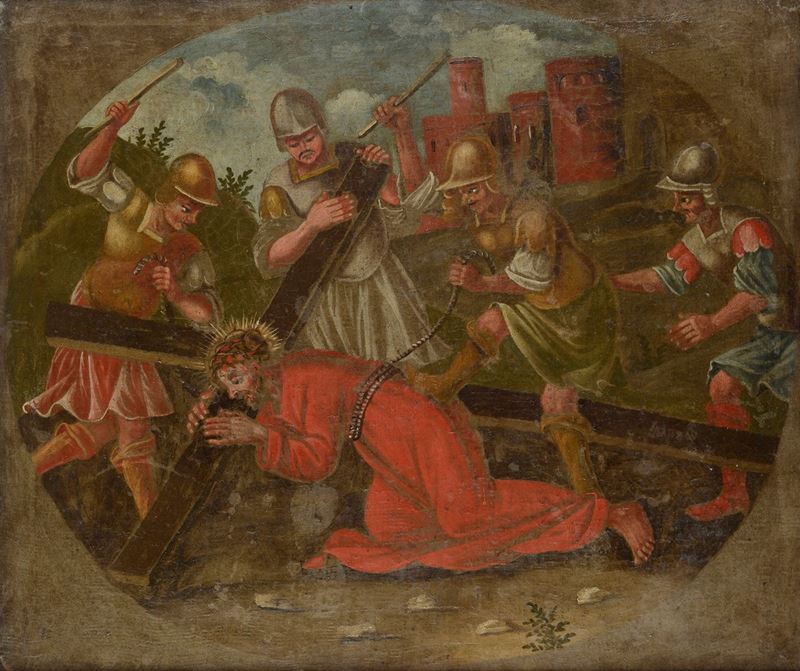 Anonimo, XVIII Sec. - Via Crucis - Gesù È Aiutato da Simone di Cirene