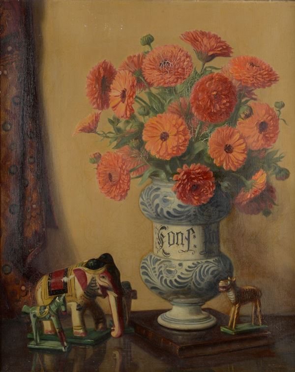 Anonimo, XX sec. - Natura morta con vaso di fiori