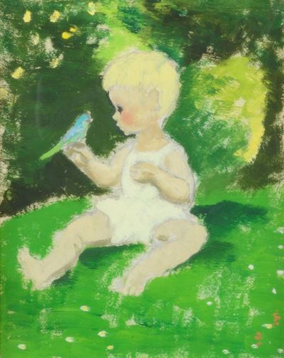 Baby And Budgerigar