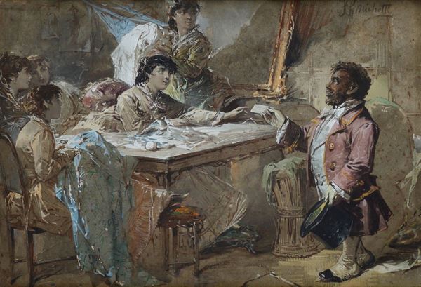 Attr. a Francesco Paolo Michetti - Interno con figure