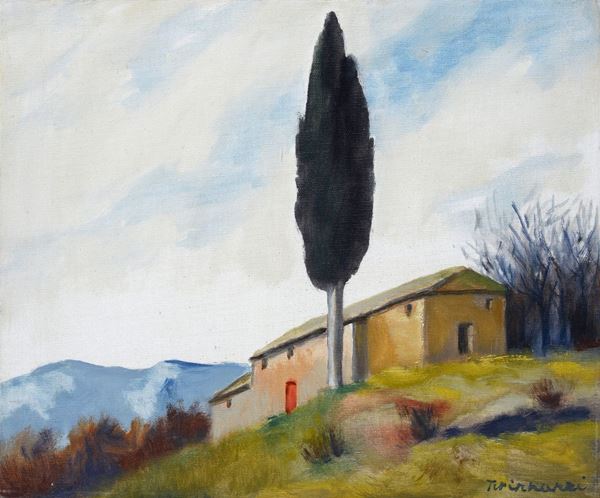 Nino Tirinnanzi - Landscape with cottage and cypress