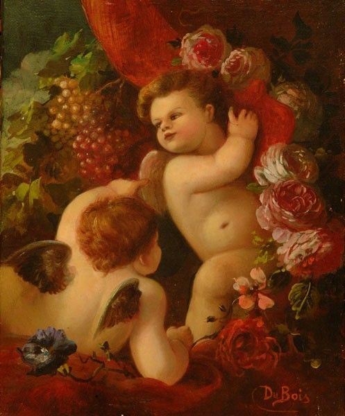 Du Bois - Putto con fiori e uva, olio su tela