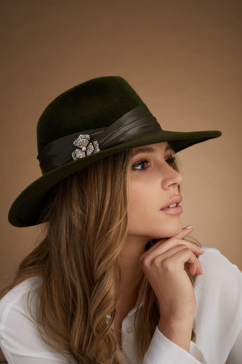 Marzi Firenze - Fedora in Velour e Guarnizione Pelle