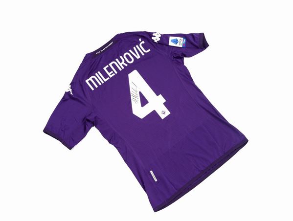 ACF FIORENTINA - Nikola Milenković signed shirt - HOME KOMBAT PRO 2022-23 match model
