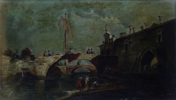 Ada Righini - Capriccio with a bridge over a canal