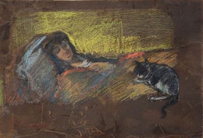 Donna Distesa con Gatto