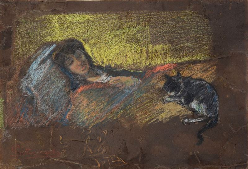 Giovanni Sottocornola - Donna Distesa con Gatto