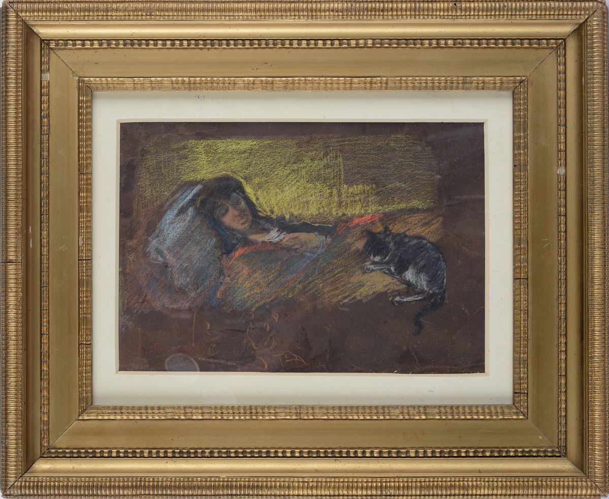 Giovanni Sottocornola - Donna Distesa con Gatto