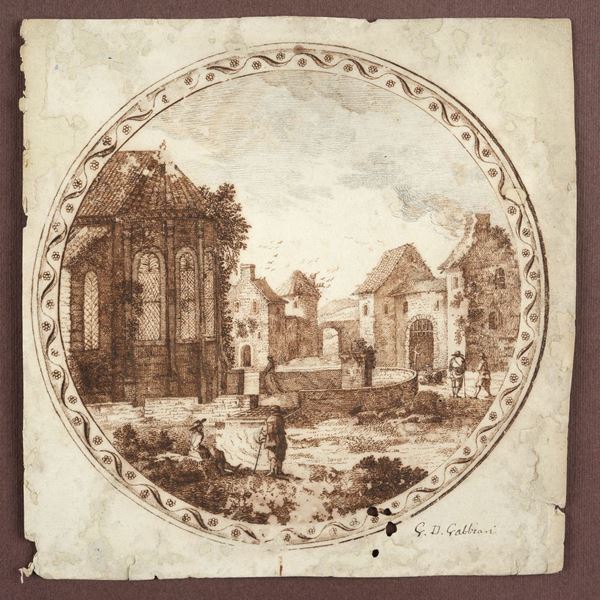 Anonimo, XVIII - XIX sec. - Paesaggio con figure e case