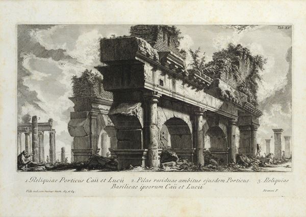 Giovanni Battista Piranesi - Veduta delle rovine del portico di Caio e Lucio a Roma