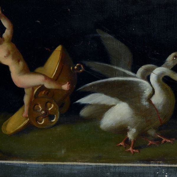 Anonimo, XIX sec. - Cupid in a chariot pulled by swans