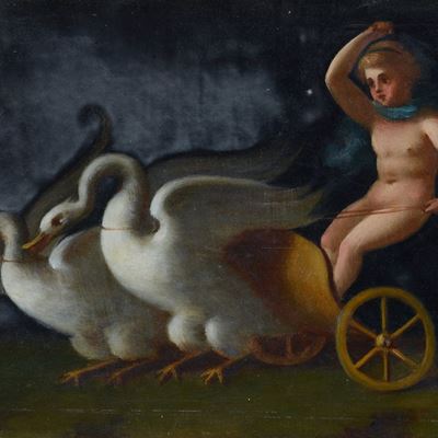 Amorino su Carro Trainato da Cigno