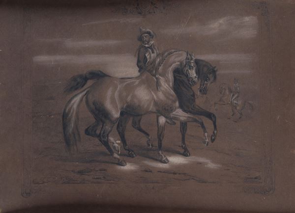 Scuola Francese, XIX sec. - Uomo con cavalli