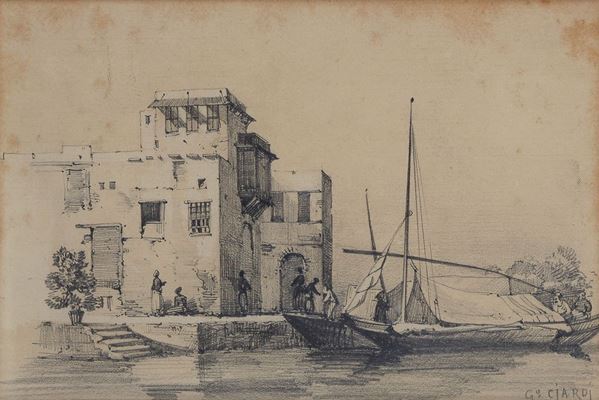 Guglielmo Ciardi - Barche al molo