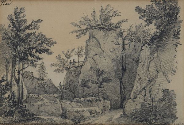 Guglielmo Ciardi - Paesaggio roccioso e figure