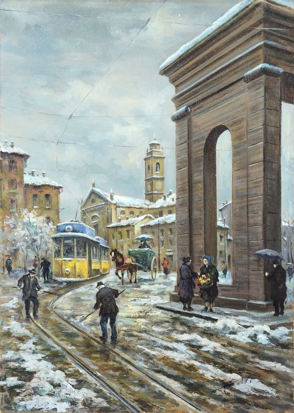 Anonimo, XX sec. - Milan under the snow
