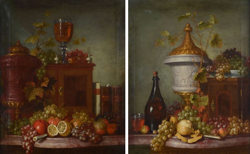 Scuola Francese, XVIII Sec. - Coppia di Nature Morte