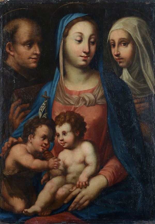 Scuola Senese, XVI - XVII sec. - Madonna with Child, San Giovannino, Santa Caterina and San Bernardino