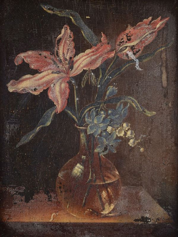 Scuola Fiamminga, XVII sec. - Natura morta con fiori e insetti