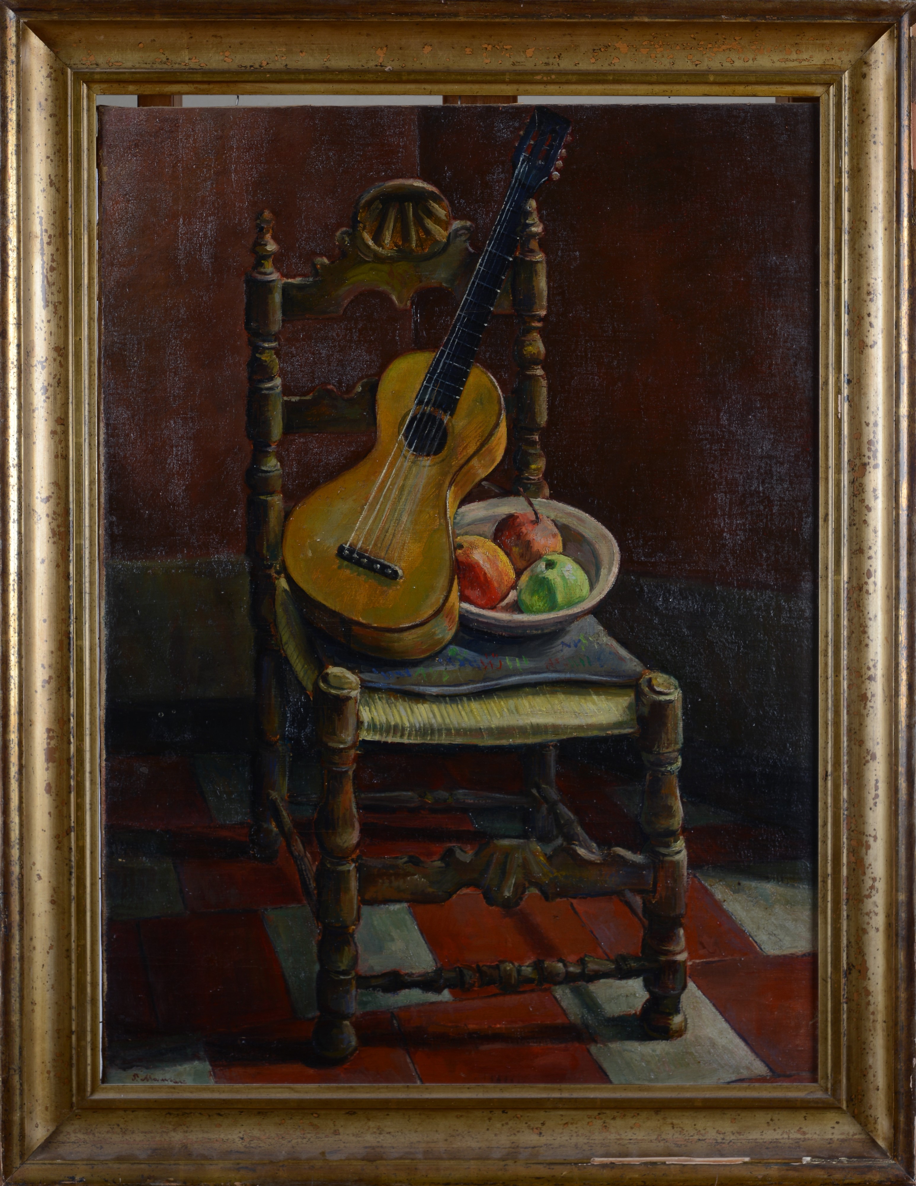 Piero Marussig - Natura morta con chitarra e Ritratto di donna, olio su tela, 1906