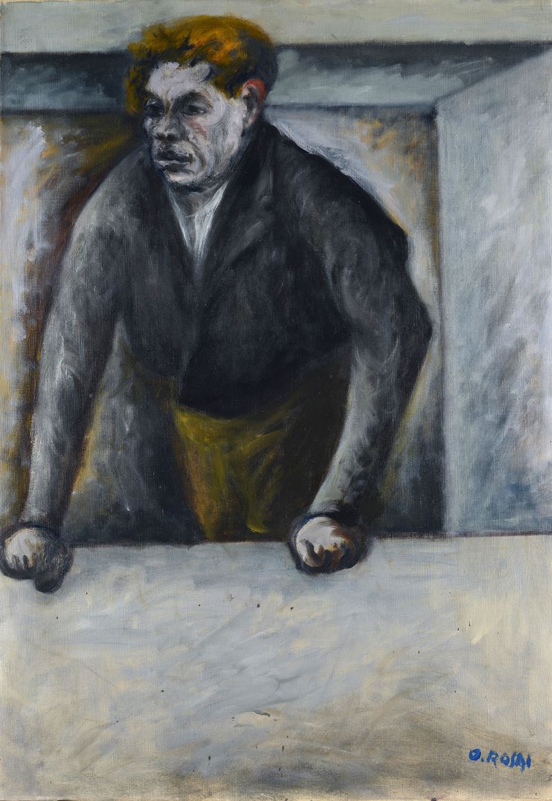 Ottone Rosai - Uomo nel loggione, olio su tela
