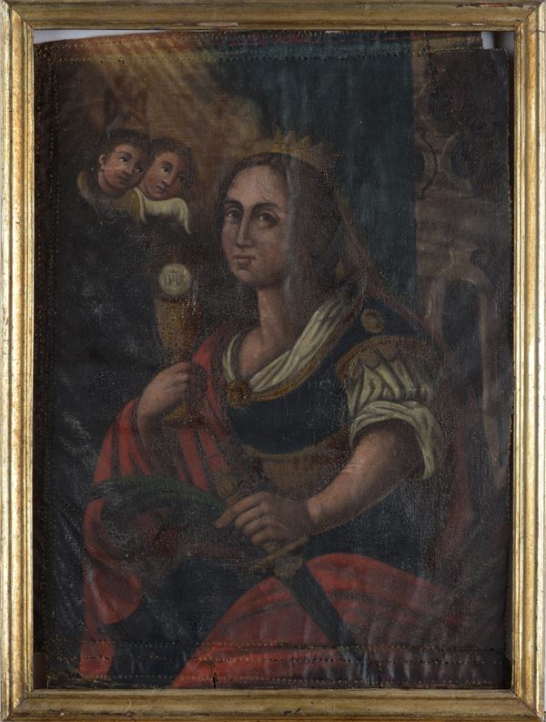 Anonimo, XVIII sec. - Santa Barbara (fronte) Santo (verso)