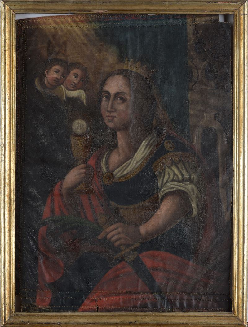 Anonimo, XVIII Sec. - Santa Barbara (fronte) Santo (verso)