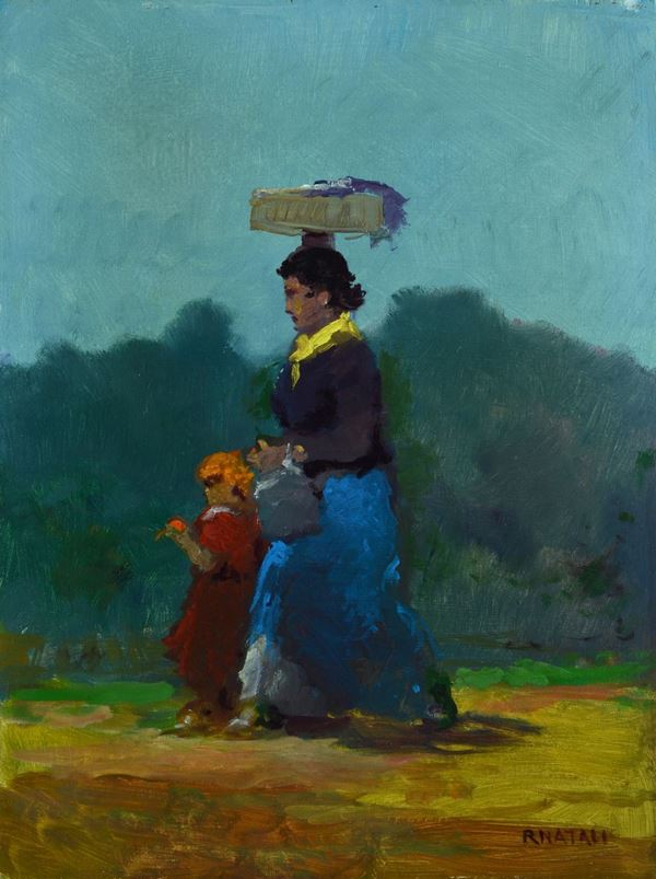 Renato Natali - Peasant woman with basket and little girl
