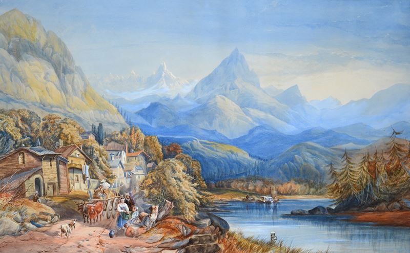 Anonimo, XIX Sec. - Paesaggio con Montagne