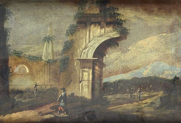 Anonimo, XIX sec. - Landscape with Ruins and Figures