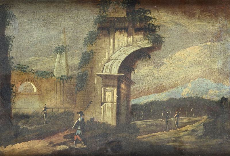 Anonimo, XIX Sec. - Paesaggio con Rovine e Figure