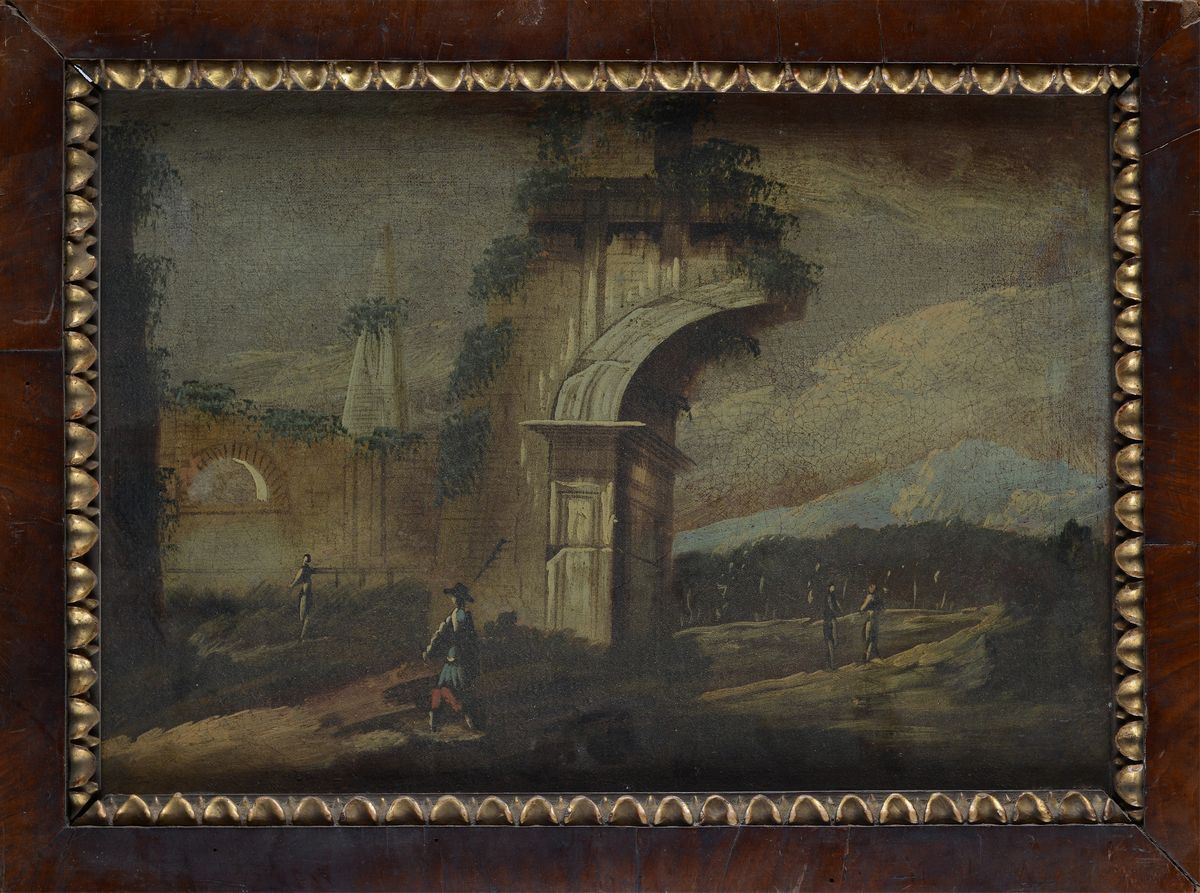Anonimo, XIX Sec. - Paesaggio con Rovine e Figure