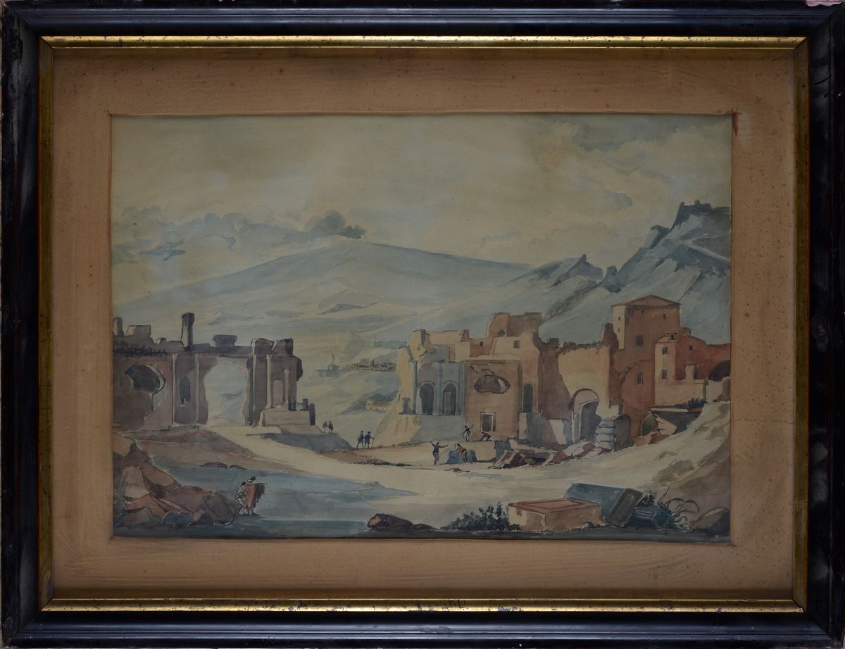 Anonimo, XIX - XX Sec. - Paesaggio con Rovine e Figure