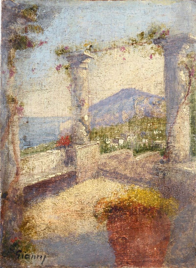 Anonimo, XIX Sec. - Terrazza con Vista sul Golfo