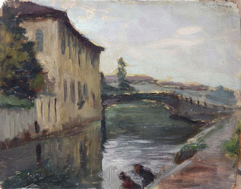 Anonimo, XX Sec. - Paesaggio con Ponte