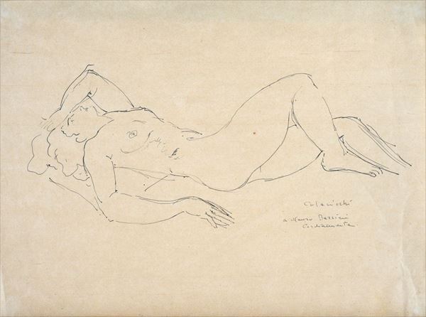 Giovanni Colacicchi : Reclining nude  - Ink on paper - Auction MODERN ART - Galleria  [..]