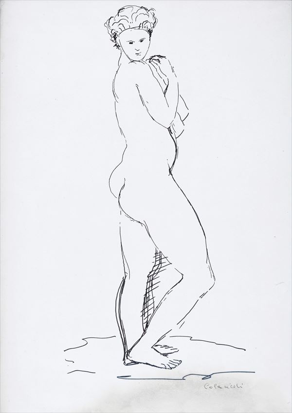 Giovanni Colacicchi : Naked  - Marker on paper - Auction MODERN ART - Galleria Pananti Casa d'Aste
