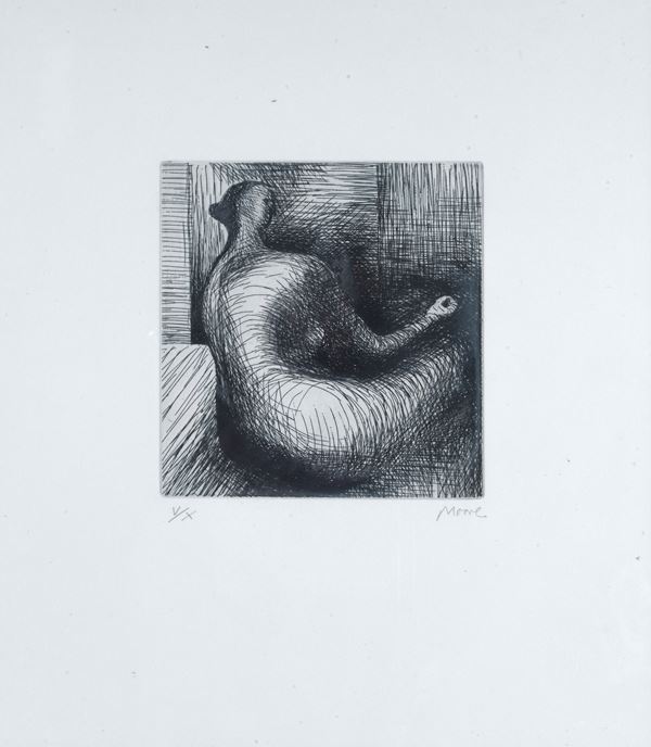 Henry Moore - Seated figure with architecture background