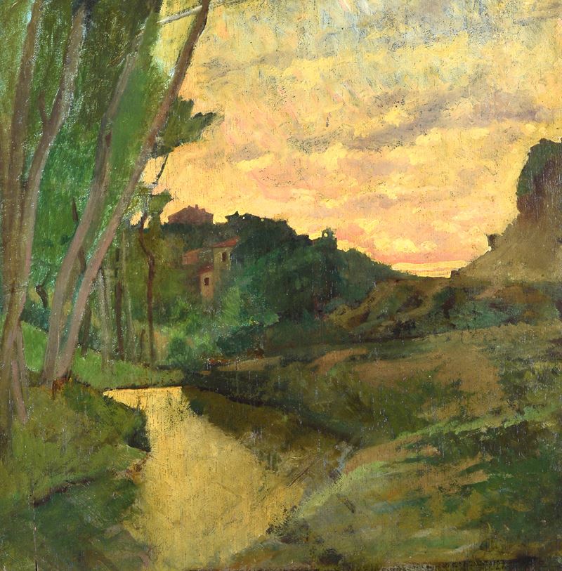 Attr. a Luigi Gioli - Paese al Tramonto