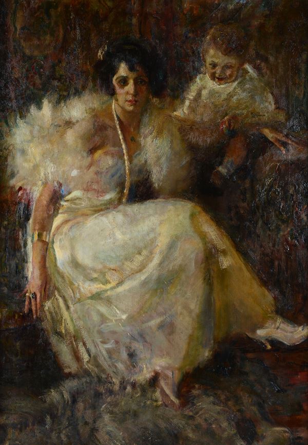 Giuseppe Amisani - Ritratto di signora con bambino