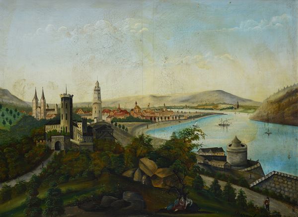 Theodor Depaul (XIX sec.) - Paesaggio fluviale con castello