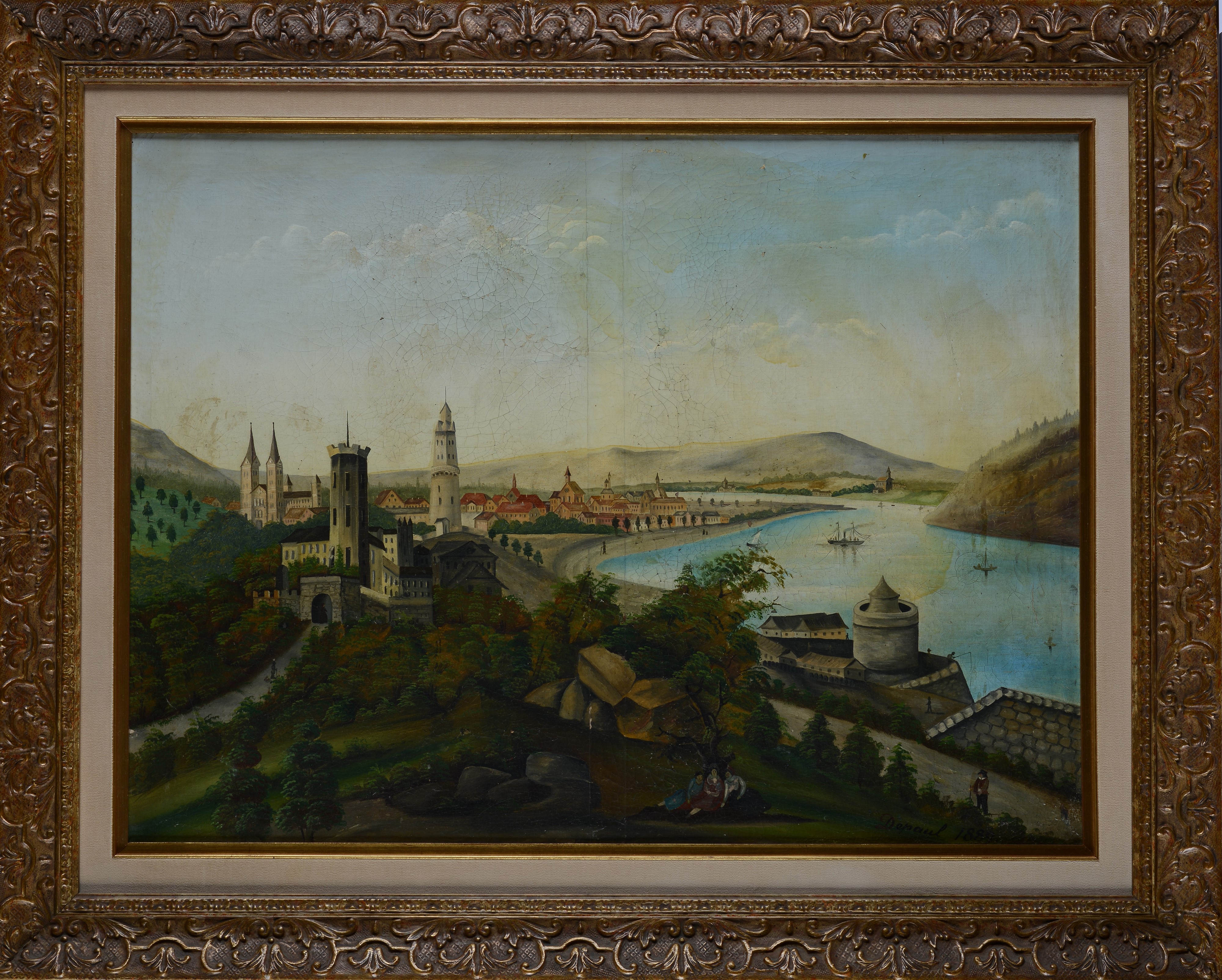 Theodor Depaul (XIX Sec.) - Paesaggio Fluviale con Castello