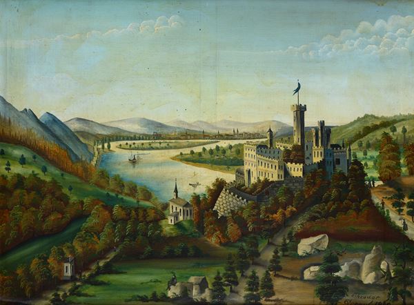 Theodor Depaul (XIX sec.) - Landscape with lake and castle