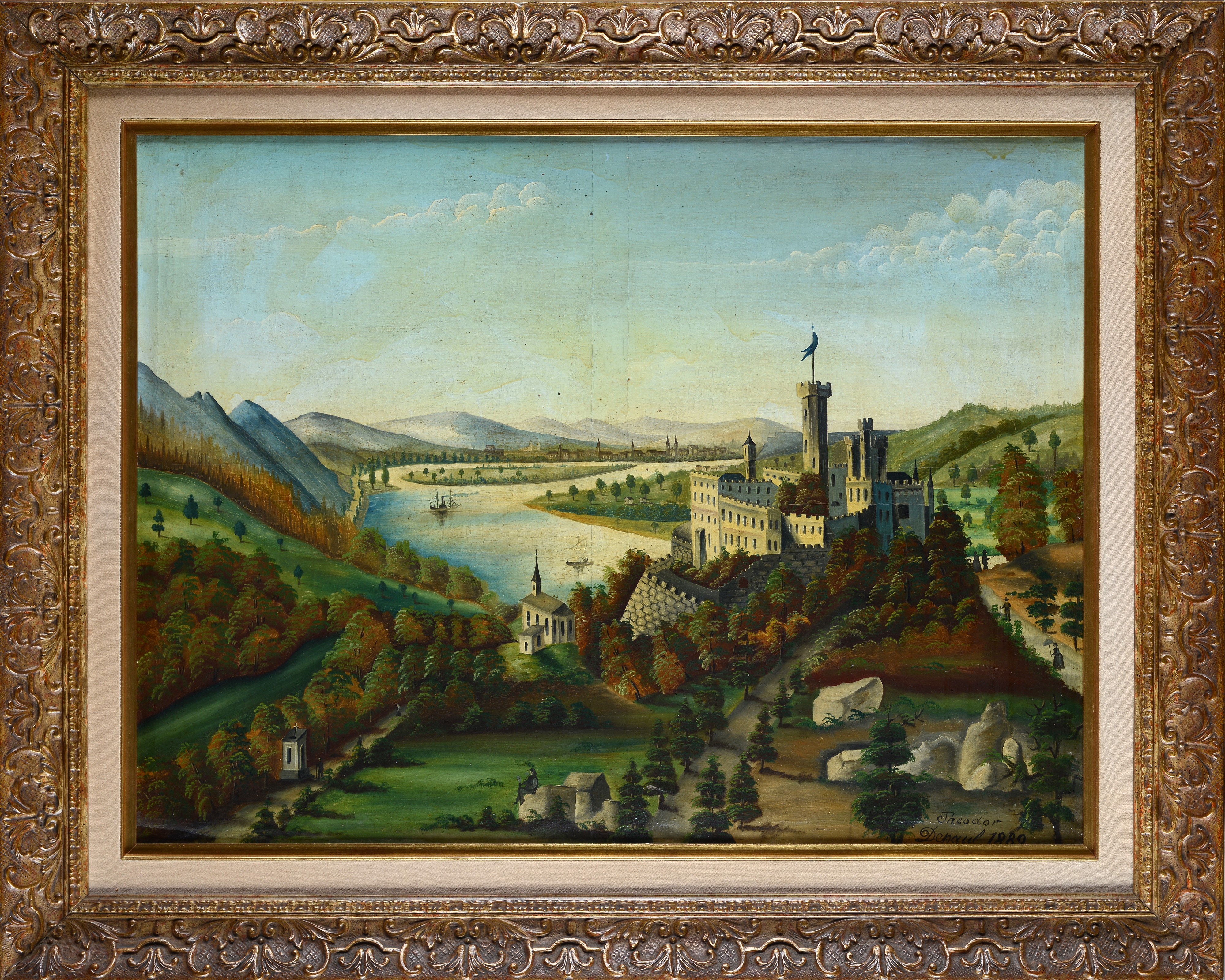 Theodor Depaul (XIX Sec.) - Paesaggio con Lago e Castello