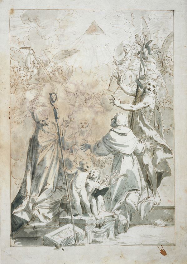 Scuola Veneta, XVII - XVIII sec. : Glory of God and saints  - Ink on paper - Auction ANTIQUES, AUTHORS OF XIX AND XX CENTURY - I - Galleria Pananti Casa d'Aste